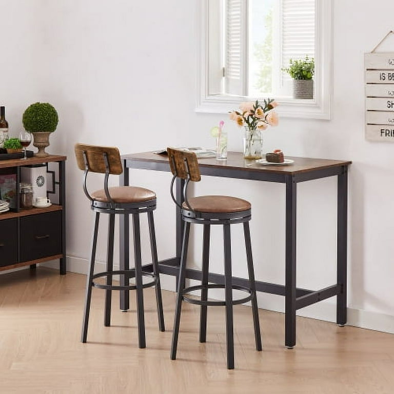 Bar Stools Set of 2, Swivel Bar Chairs with Back,Wood Dining