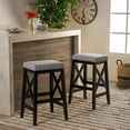 thumbnail image 1 of Bar Stools Set of 2, 29.60" Counter Height Saddle Stools with Fabric Upholstered Seat and Nailhead Trim, Solid Wood Backless Barstools for Kitchen Island, 1 of 8