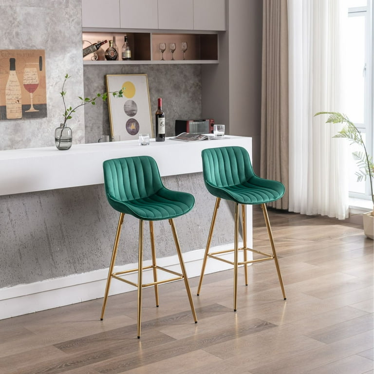 Bar Stools Set of 2 30 inch Velvet Fabric Counter Height Bar Chairs with Golden Chrome Footrest and Legs Ergonomic Designed Modern Dining Chairs for Kitchen Island and Pub Green Walmart
