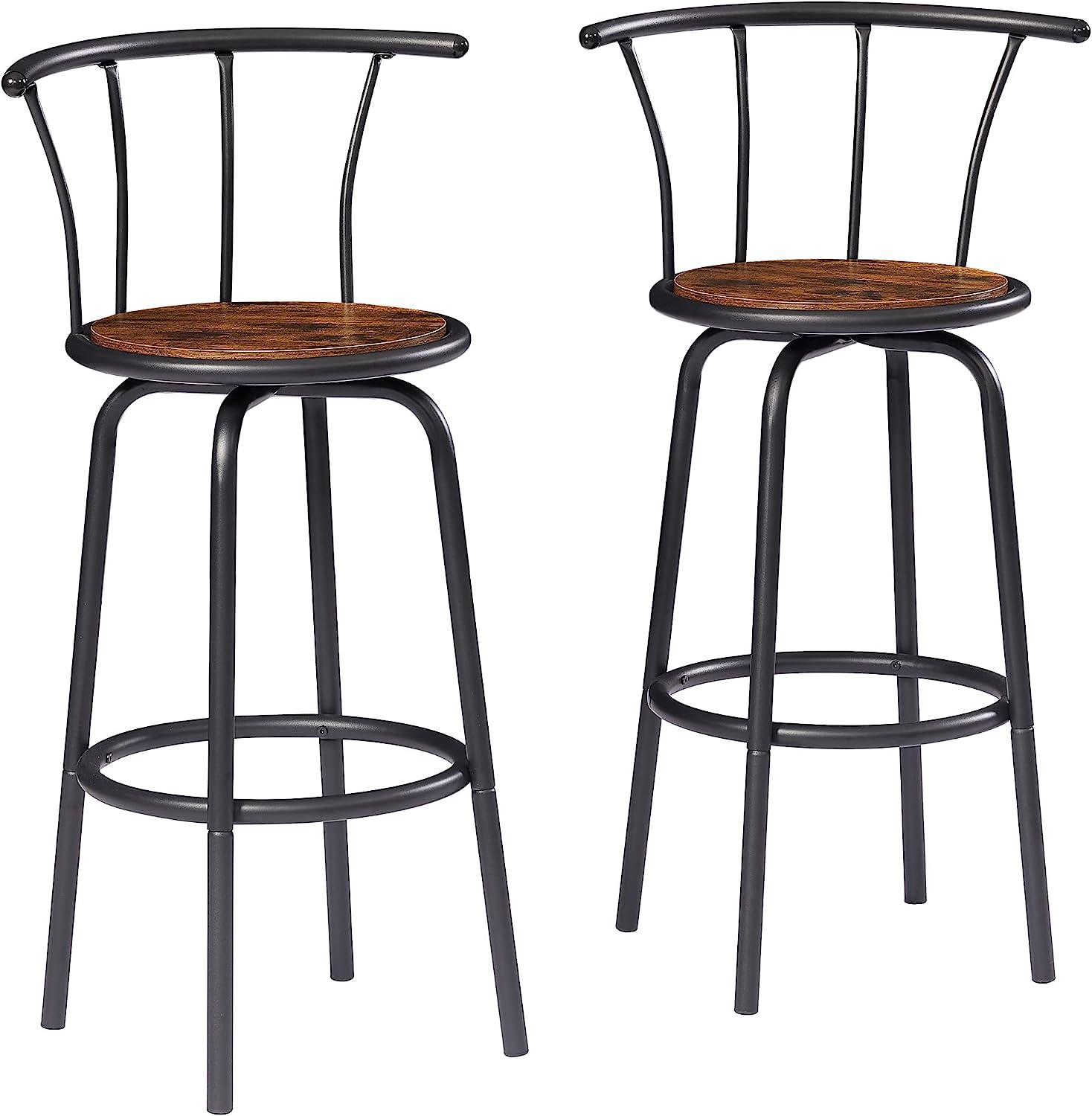 Bar Stools Set of 2, 360Degree Swivel Stool with Back Support, Tall