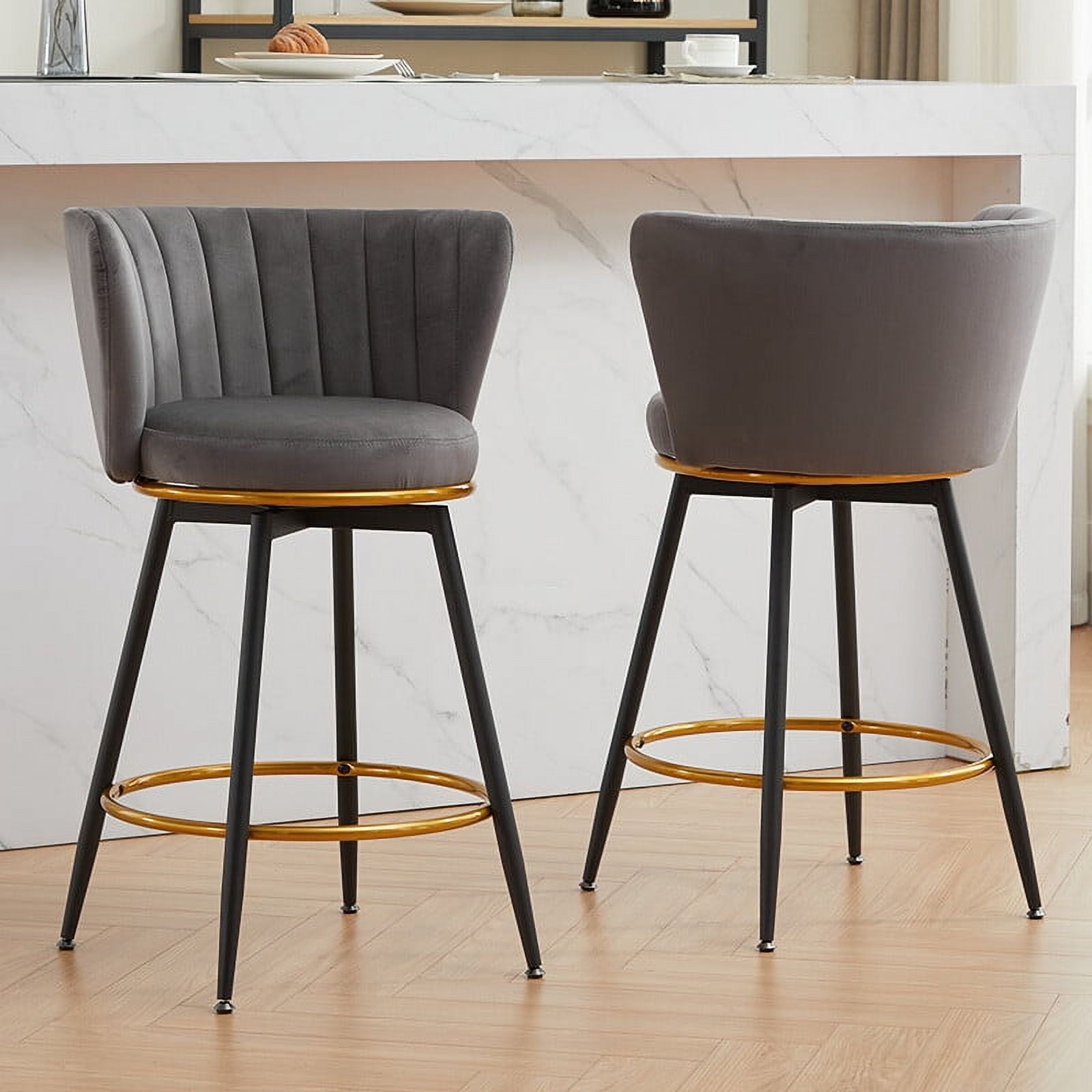 Counter Height Bar Stools Set of 2, 360° Swivel Upholstered Barstools ...