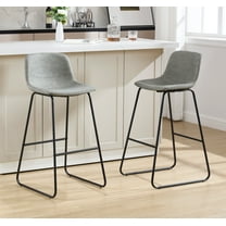 Bar Stools Set of 2, 39.4" Counter Height Faux Leather Bar Stools with Ergonomic Backrest and Metal Footrest, for Dining Room，Kitchen, Counter Bar, Gray