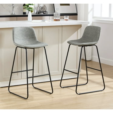 Bar Stools Set of 2, 39.4" Counter Height Faux Leather Bar Stools with Ergonomic Backrest and Metal Footrest, for Dining Room，Kitchen, Counter Bar, Gray