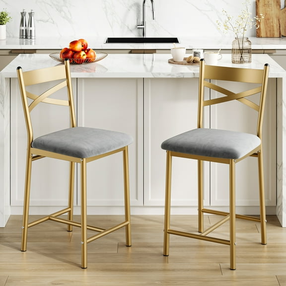 Bar Stools Set of 2/4, 22.4/26 inches Height Bar Stools with Back & Thick Cushion,Upholstered Counter Height Bar Stools with Footrest for Kitchen Island