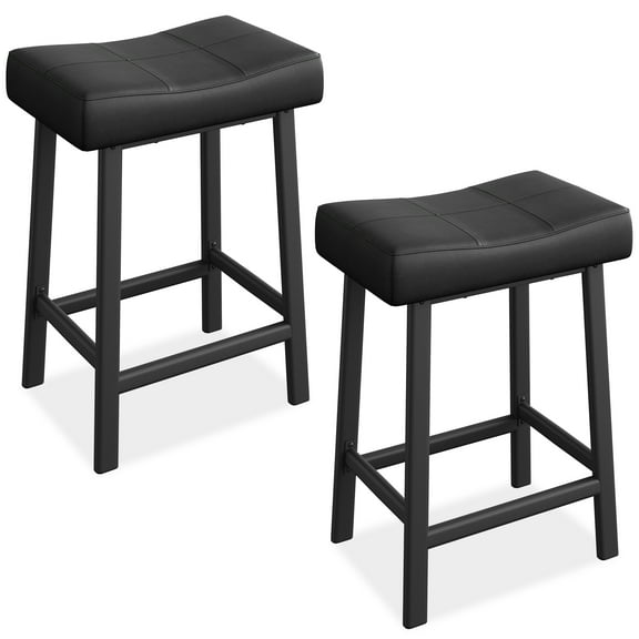 Bar Stools, Set of 2 or 4 Bar Chairs, Counter Height Stools, Saddle Barstools with Curved Surface, 20" W, 3.2" Thick Upholstery, for Kitchen, Dining Room, Cafe
