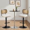 thumbnail image 1 of Bar Stools Set of 2, Adjustable 360° Swivel Counter Height Barstools from 25" to 33" Upholstered Faux Leather Bar Chairs with Rattan Backrest & Enlarged Base, 1 of 11