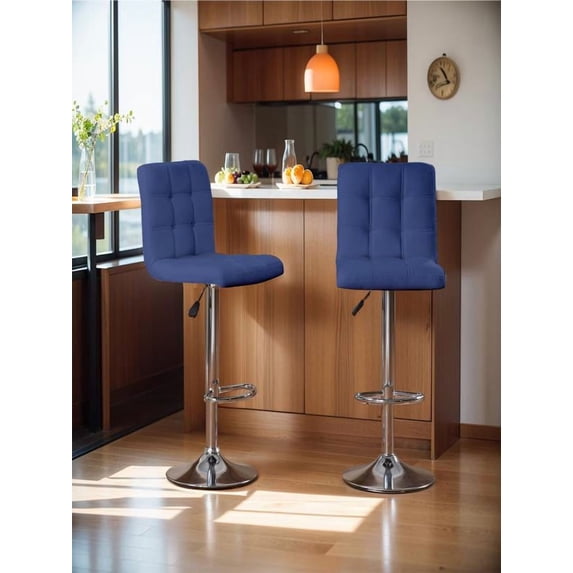 Bar Stools Set of 2, Adjustable Bar Stools, Armless Adjustable Swivel Barstools, PU Leather Hydraulic Kitchen Counter Height Bar Stools, Thickened Seat Cushion Square Island Barstools with Back