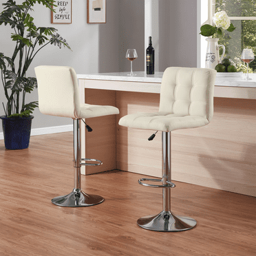 Bar Stools Set of 2 Adjustable PU Leather Swivel Barstools,Counter Height Barstools for Bar, Kitchen Modern Counter Stools with Back and Footrest, Beige