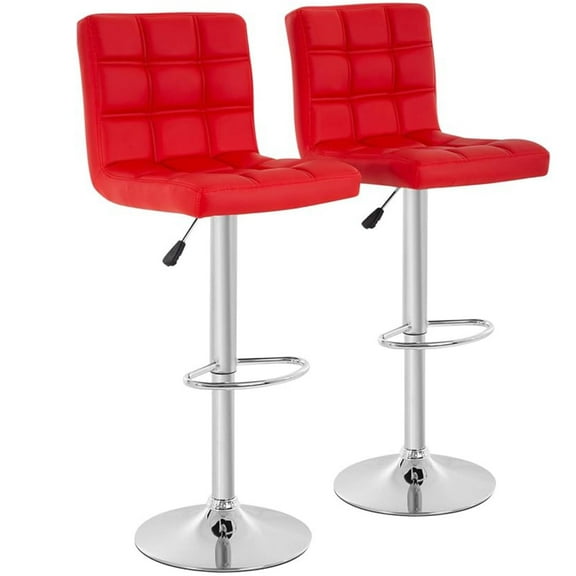 Bar Stools Set of 2 Adjustable PU Leather Swivel Barstools,Counter Height Barstools for Bar, Kitchen Modern Counter Stools with Back and Footrest, Red
