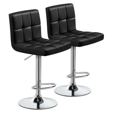 Bar Stools Set of 2, Adjustable PU Leather Swivel Barstools, Modern Counter Stools with Back and Footrest, Counter Height Barstools for Bar, Kitchen, Dining Room, Black