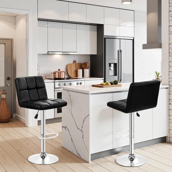 Bar Stools Set of 2, Adjustable PU Leather Swivel Barstools, Modern ...