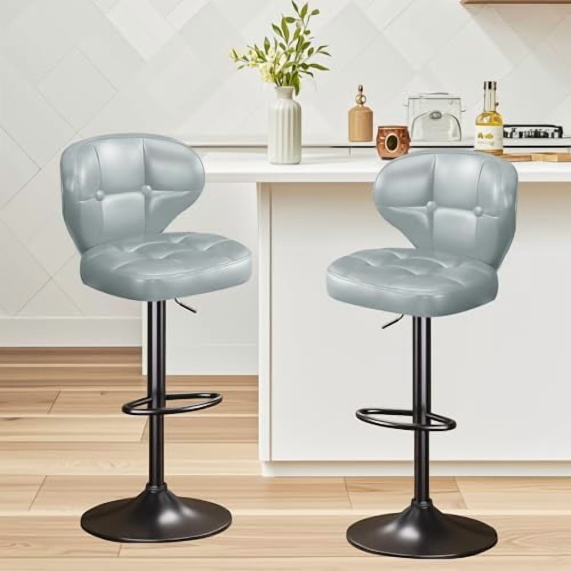 Bar Stools Set of 2, Adjustable Swivel Bar Chairs with 360° Rotation ...