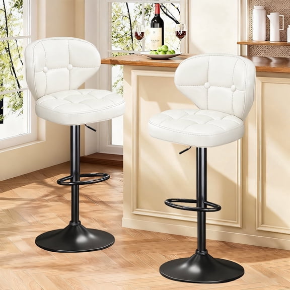 Bar Stools Set of 2, Adjustable Swivel Bar Chairs with 360° Rotation, Padded Counter Stools with Back and Footrest for Kitchen Island, Bistro, Cafe, and Home Use