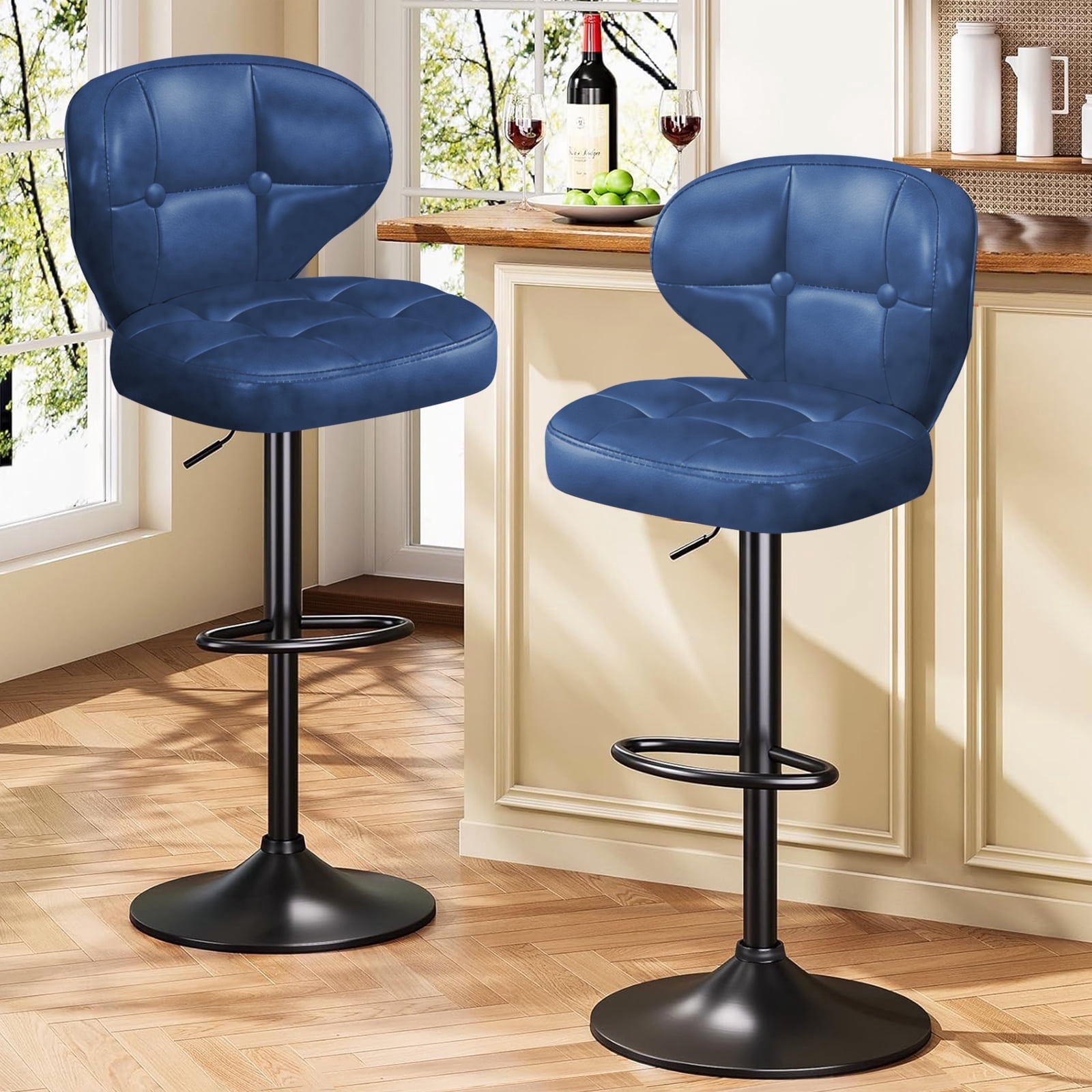Bar Stools Set of 2, Adjustable Swivel Bar Chairs with 360° Rotation, Padded Counter Stools with Back and Footrest for Kitchen Island, Bistro, Cafe, and Home Use