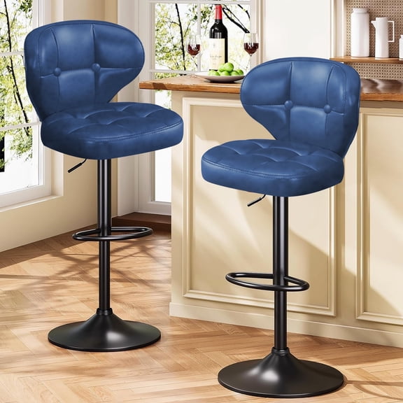 Bar Stools Set of 2, Adjustable Swivel Bar Chairs with 360° Rotation, Padded Counter Stools with Back and Footrest for Kitchen Island, Bistro, Cafe, and Home Use