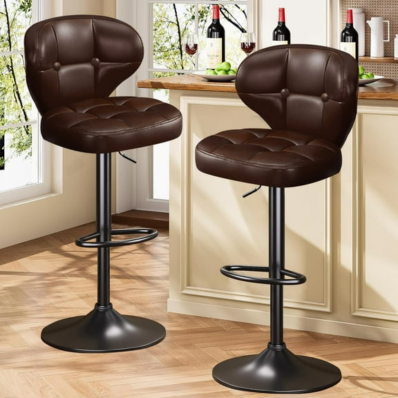 Bar Stools Set of 2, Adjustable Swivel Bar Chairs with 360° Rotation, Padded Counter Stools with Back and Footrest for Kitchen Island, Bistro, Cafe, and Home Use