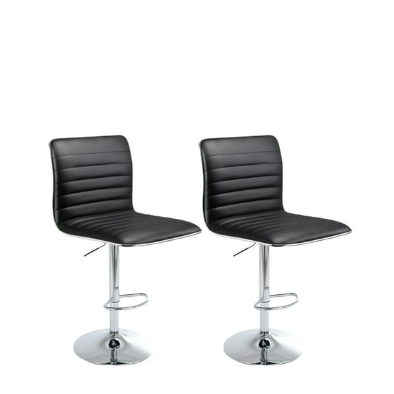 Bar Stools Set of 2, Adjustable Swivel Bar Chairs with PU Leather Upholstered, High Backrest and Silver Footrest, Counter Height Stools for Kitchen Island, Dining Room, Bar, Black