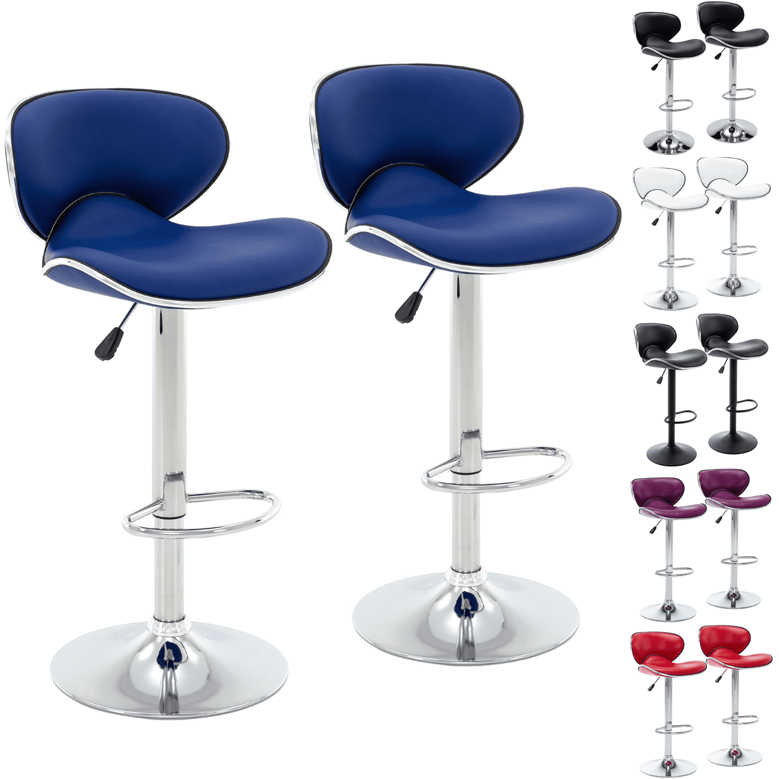 Bar Stools Set of 2, Adjustable Swivel Barstools, Modern PU Leather Counter Height Stools with Back and Footrest for Island, Dining, Bistro, Pub (Blue)