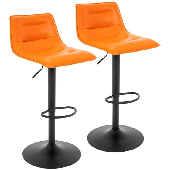 Bar Stools Set of 2, Adjustable Swivel PU Leather Barstools with Back Counter Height Barstools Airlift Curved Bar Chairs for Kitchen Dining Cafe, Orange