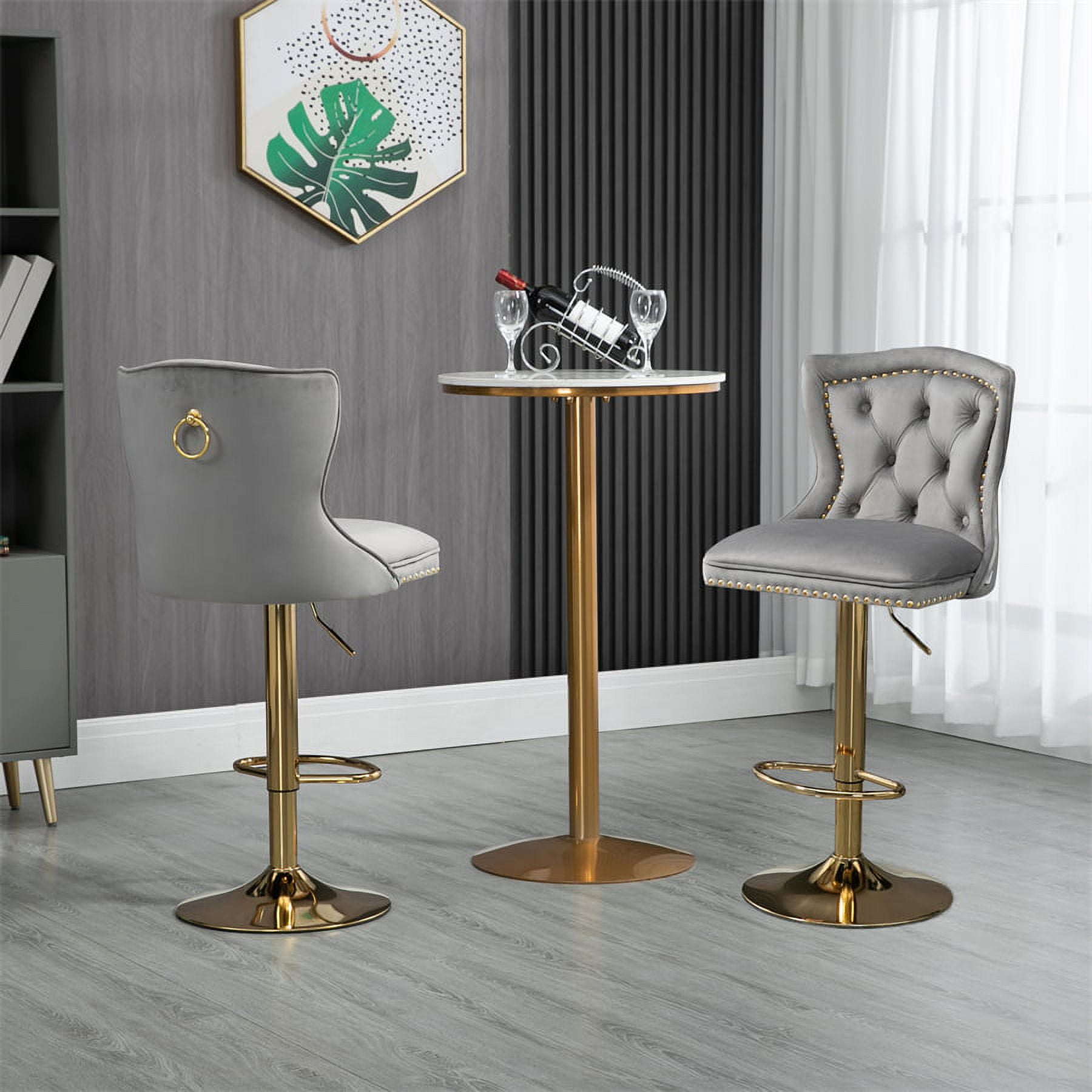 Bar Stools Set of 2, Adjustable Velvet Counter Height Stools with Ring