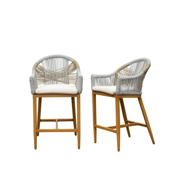 Mondawe Bar Stools Set of 2 with Arm and Backrest, Outdoor Counter Height Bar Chairs with Cushion, Patio-Rounded Backre