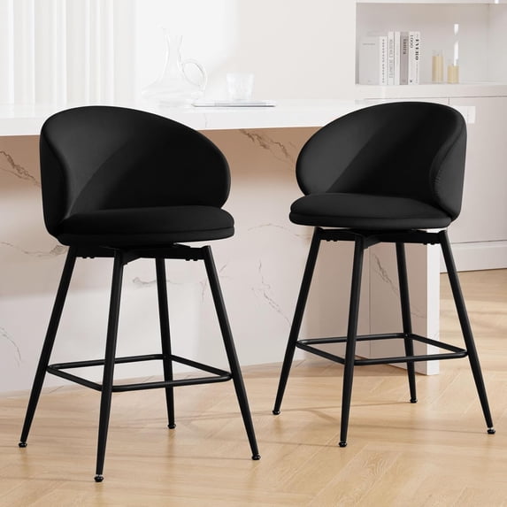 Bar Stools Set of 2 Bar 30" Swivel Bar Height Bar Stools with High Back Velvet Barstools Kitchen Modern Upholstered Barstools High Bar Chair for Kitchen Island Black