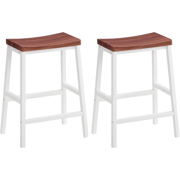 Bar Stools, Set of 2 Bar Chairs, 23.6 Inch Saddle Stools, Kitchen Counter Seat with Footrests, Industrial Barstools for Dining Room, Kitchen, Counter, Bar, Walnut and White HW02MD01