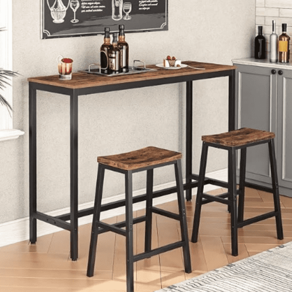 Bar Stools, Set of 2 Bar Chairs, 23.6 Inch Saddle Stools, Kitchen Counter Seat with Footrests, Industrial Barstools for Dining Room, Kitchen, Counter, Rustic Brown and Black