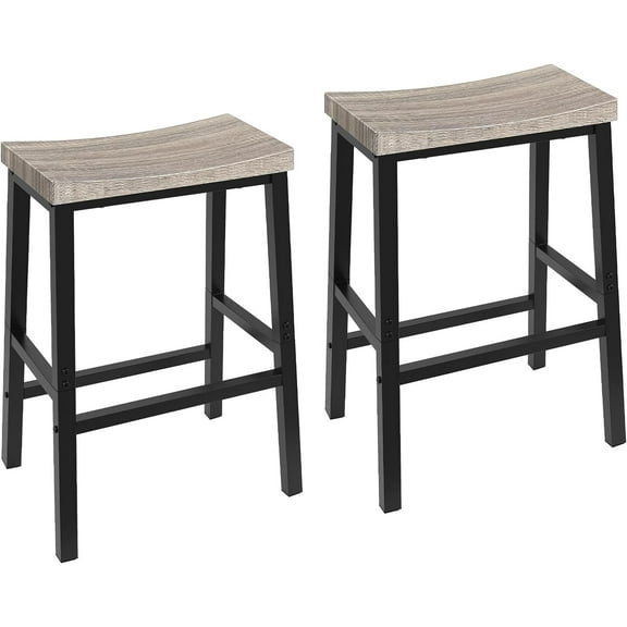 Bar Stools, Set of 2 Bar Chairs, 23.6 Inch Saddle Stools, Kitchen Counter Seat with Footrests, Industrial Barstools for Dining Room, Kitchen, Counter, Rustic Greige Black