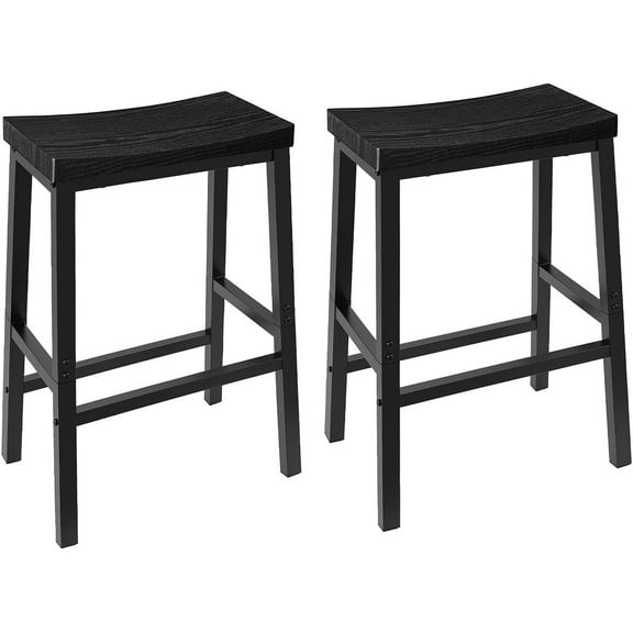 Bar Stools, Set of 2 Bar Chairs, 23.6 Inch Saddle Stools, Kitchen Counter Stools with Footrests, Industrial for Dining Room, Kitchen, Counter, Black BB02MD01