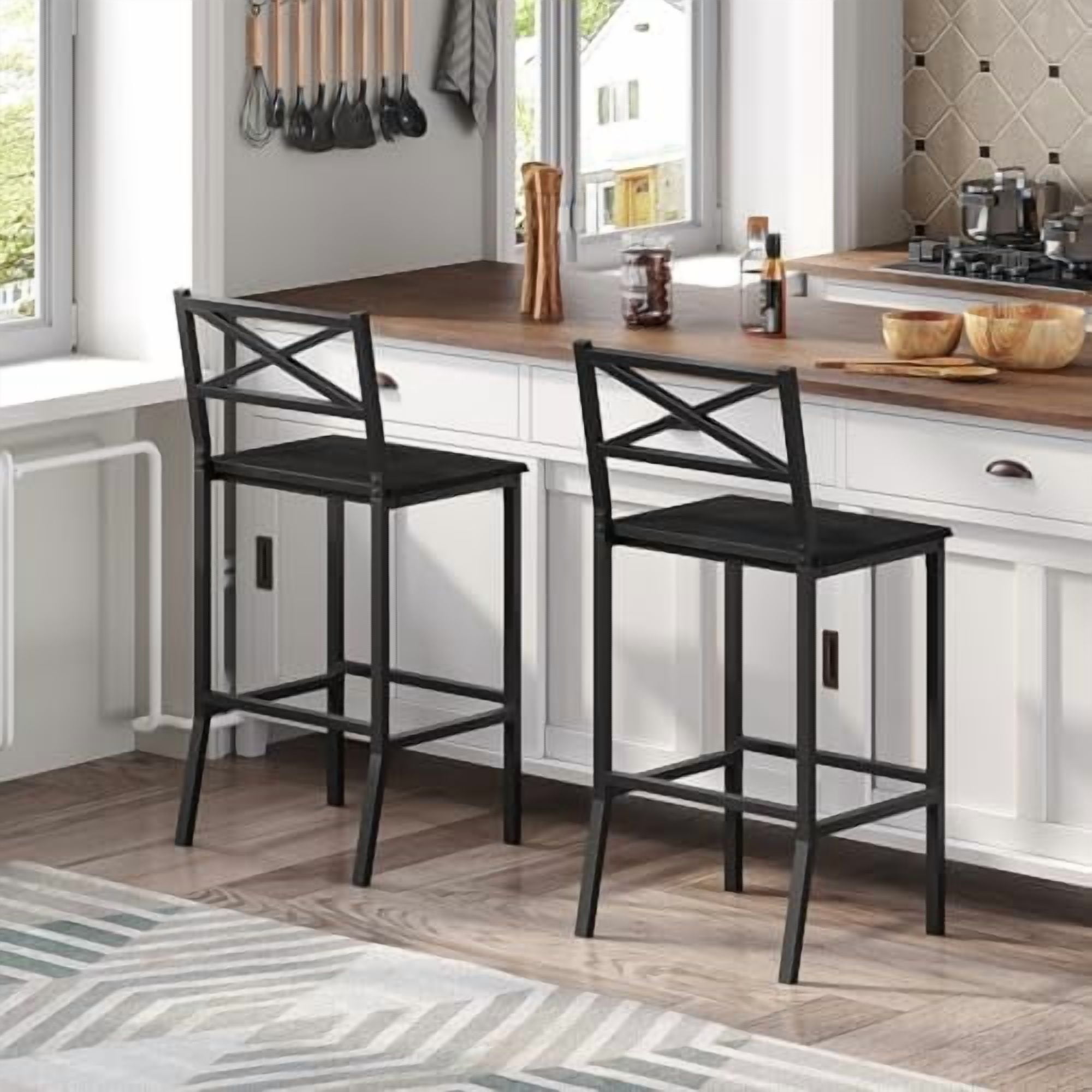 Bar Stools, Set of 2 Bar Chairs with Backrest and Footrest, 26