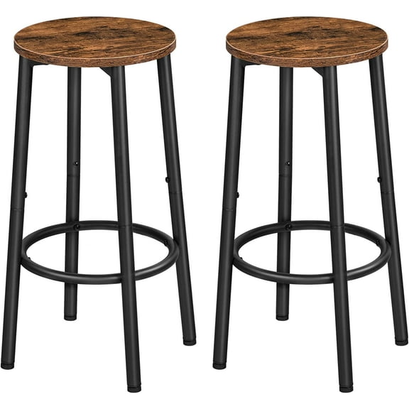 Bar Stools, Set of 2 Bar Chairs, Kitchen Round Height Stools with Footrest, Breakfast Bar Stools, Sturdy Steel Frame, for Dining Room, Kitchen, Party, Easy Assembly, Rustic Brown BF03BY01
