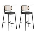thumbnail image 1 of Bar Stools Set of 2, Bar Height Bar Stool with PE Rattan Back, Synthetic Leather Upholstered Stools for Kitchen Island Dining Room, 30.1-Inch Bar Chairs, Ink Black, 1 of 8
