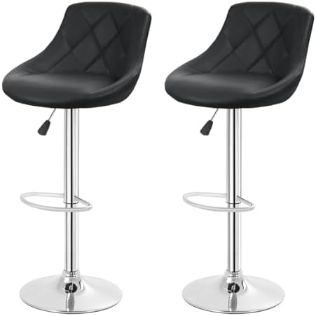 Bar Stools Set of 2 Bar Stools Swivel Stool Height Adjustable Bar Chairs with Back PU Leather Swivel Bar Stool Kitchen Counter Stools Dining Chairs (Black)