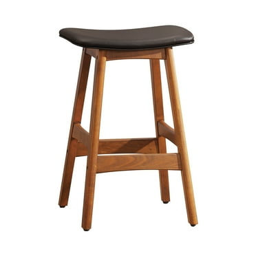Bar Stools, Set of 2 Bar Chairs, 25.5" Counter Height Bar Stools, Upholstered Modern Kitchen Barstools with Solid Wood Base, Faux Leather Saddle Stools for Kitchen Island, Dark Brown