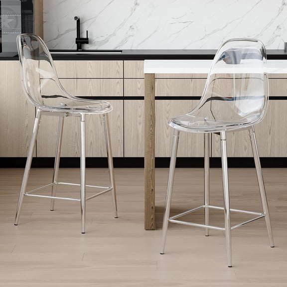 Bar Stools Set for 2,Clear Bar Stools for Kitchen Island,Acrylic Barstools Backrest with Metal Bracket,BarStools Counter Height for Bar and Kitchen Island