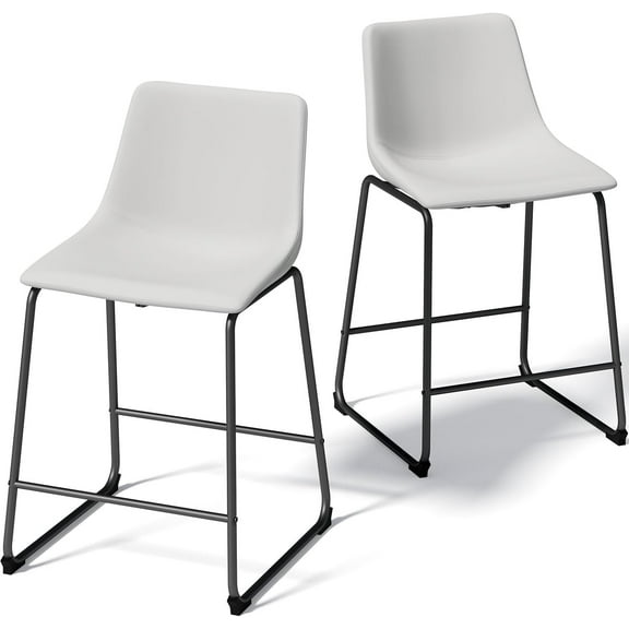 Bar Stools Set of 2, Comfortable Leather Counter Height Bar Stools, 23" Seat Height Island Stools with Metal Legs, Armless Bar Chairs for Home, Kitchen, Dining Room, Bar, Coffee Shop, White