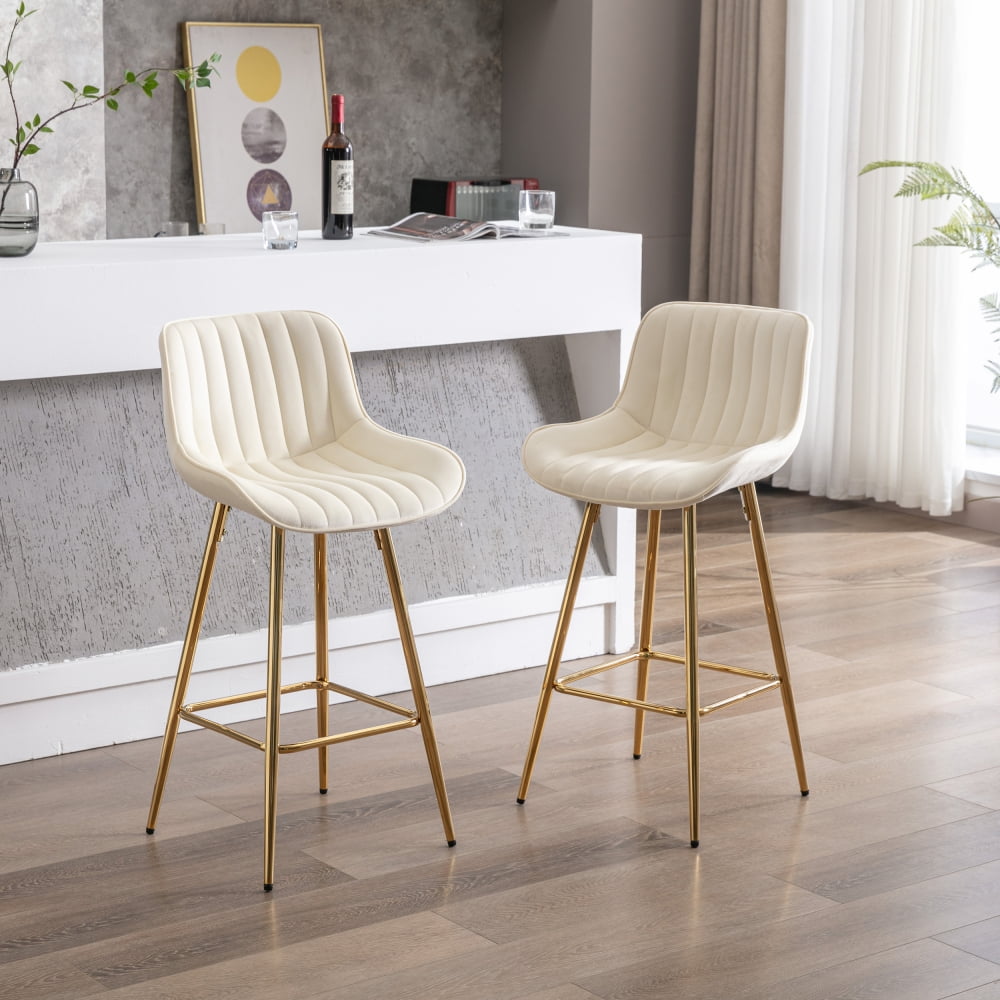Bar Stools Set of 2,Contemporary Velvet Upholstered Counter Stools with
