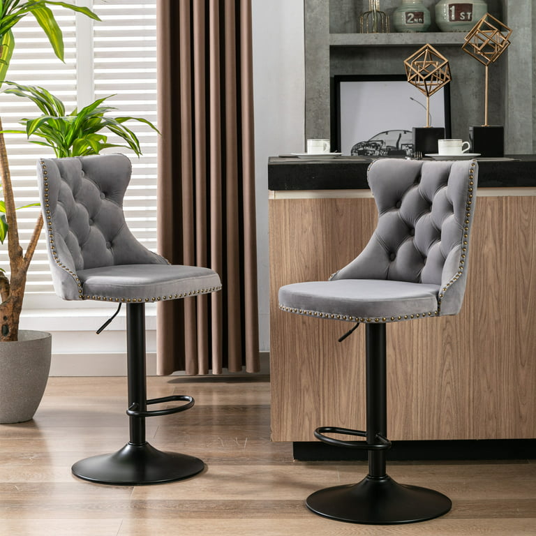 Set of 2 Leather Swivel Bar Stool Adjustable Kitchen Counter Height Dining  Chair