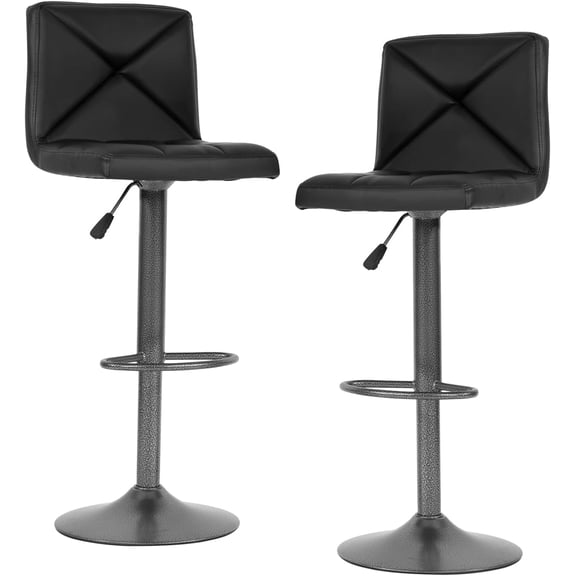 Bar Stools Set of 2, Counter Height Adjustable Swivel with Backs, PU Leather Bar Stools, Chrome Steel Base, and Built-in Footrest BarStools for Kitchen Bar and Home