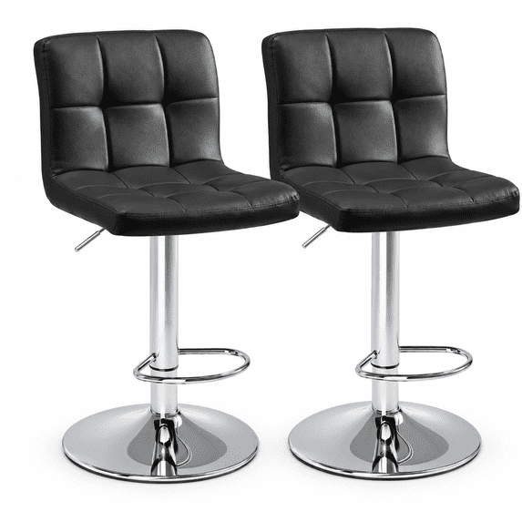 Bar Stools Set of 2, Counter Height Adjustable Swivel Barstools with Back, Modern PU Leather Tufted Square Bar Stools for Kitchen Island, Pub & Dining Room