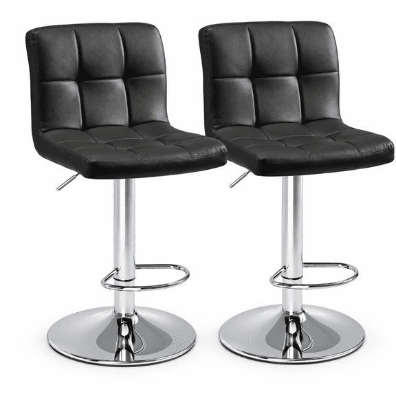 Bar Stools Set of 2, Counter Height Adjustable Swivel Barstools with Back, Modern PU Leather Tufted Square Bar Stools for Kitchen Island, Pub & Dining Room