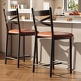 thumbnail image 1 of Bar Stools Set of 2, Counter Height Bar Chairs with Back and Thick Cushion, Upholstered Dining Chairs with Padded Seat, Barstools for Kitchen Island, Bar, Dining Room, Modern Brown, 1 of 7