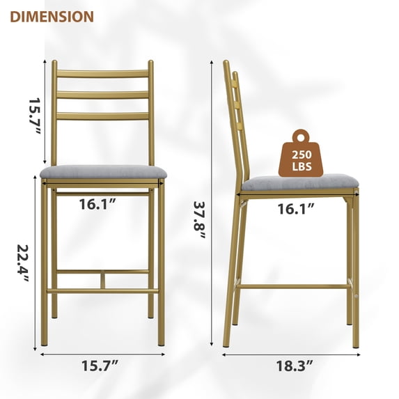 Bar Stools Set of 2,Counter Height Bar Stool,Faux Leather Bar Chair,Upholstered Barstools With Back,Thick Cushion,Footrest For Dining Room Kitchen Island Counter Bar