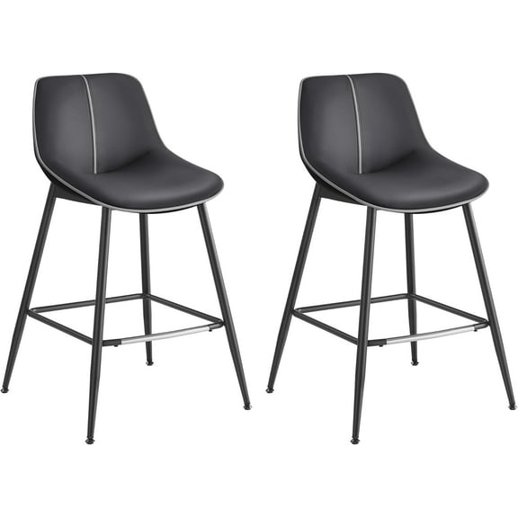 Bar Stools Set of 2, Counter Height Bar Stools with Back, Ergonomic Backrest, Synthetic Leather, Metal Legs, 24.4-Inch Tall Stools for Kitchen Island Home Bar, Ink Black