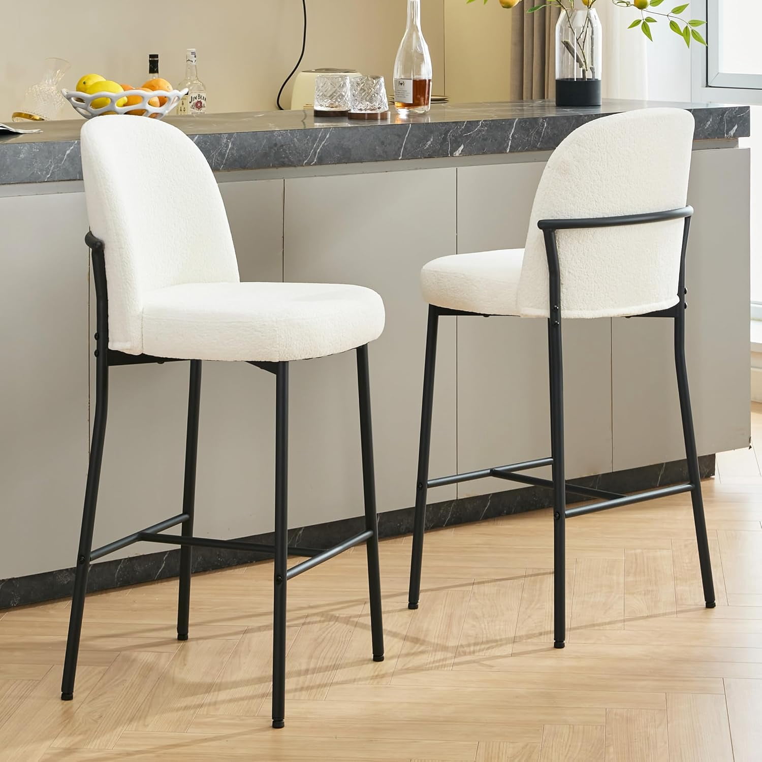 Bar Stools Set of 2, Counter Height Bar Stools with Back, Upholstered ...