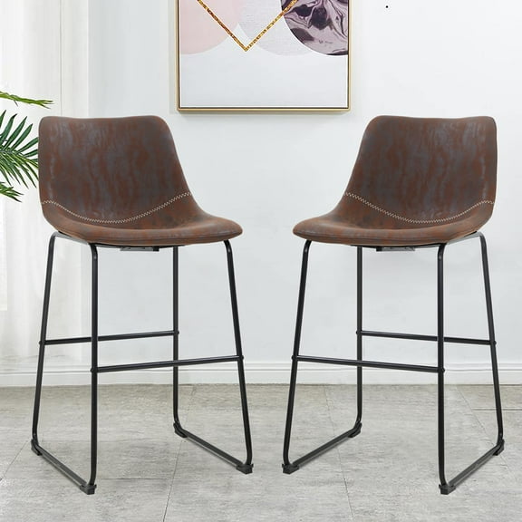Bar Stools Set of 2, Counter Height Barstools, Metal Frame Armless Dining Chairs with Back Modern Bar Stool Kitchen Stools Island Chairs for Kitchen/ Dining Room, 37inch Brown