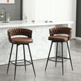 thumbnail image 1 of Bar Stools Set of 2, Counter Height Barstools with Woven Back and Footrest, 26" Modern Upholstered Kitchen Island Chairs for Kitchen Island, Cafe, Pub, Bar Counter, Brown, 1 of 8