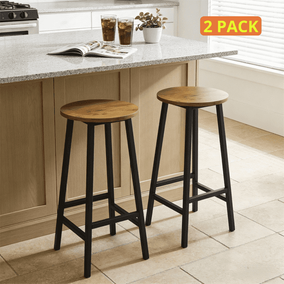 Bar Stools Set of 2 Counter Height, Industrial Rustic Kitchen Bar Chairs, Counter Height Seating Bar Stools for Kitchen Island Dining Room Kitchen Bar Dining Areas, Rustic Brown And Black Bar Stools
