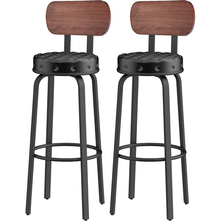 Bar Stools Set of 2,Counter Height Round Bar Stool with Backrest and Footrest 30 Inch Bar Chairs Easy Assembly PU Upholstered Seated Height Bar Stools for Kitchen Counter Dining Room